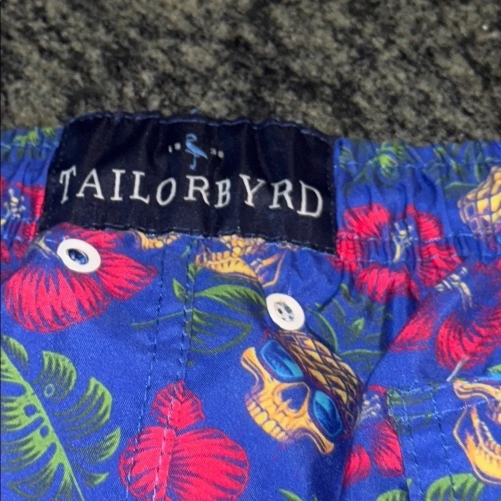Tailorbyrd Blue Floral Skull pineapple  Swim Shorts